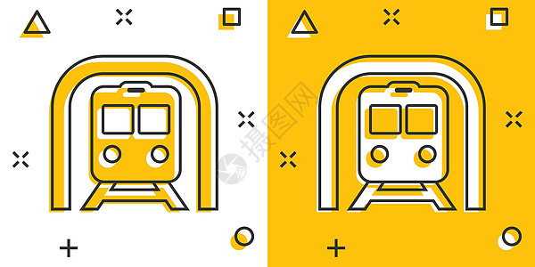 使用漫画风格的地铁图标 在白色孤立背景上培训地铁卡通矢量插图 铁路货运飞溅效应商业概念过境货物旅游运输黄色车站机车运动速度旅行图片