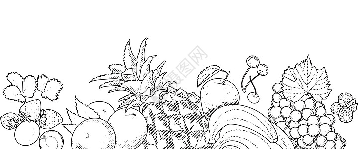 新鲜水果边框横幅插图营养橙子产品生态香蕉食物菠萝覆盆子图片