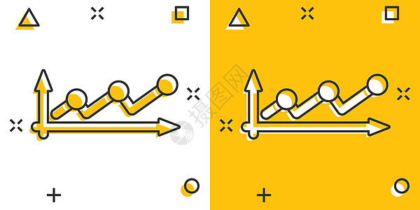 漫画风格的市场趋势图标 白色孤立背景下的金融增长卡通矢量图解 增加飞溅效果的经营理念风险利润审查插图数据报告勘探库存卡通片统计图片