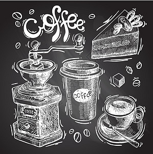 咖啡草画插图艺术酒吧黑板咖啡海报餐厅咖啡店休息草图品牌图片