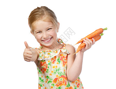 带着胡萝卜的小女孩孩子收成沙拉饮食青年营养女孩食物活力蔬菜图片