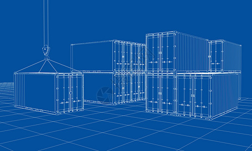 货物集装箱 线框样式加载插图后勤3d盒子贮存草图商业运输出口图片