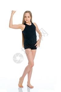 身穿黑色T恤和短裤的女子体操女运动员 准备出场编舞微笑裙子班级舞蹈家灵活性紧身衣瑜伽快乐冒充图片