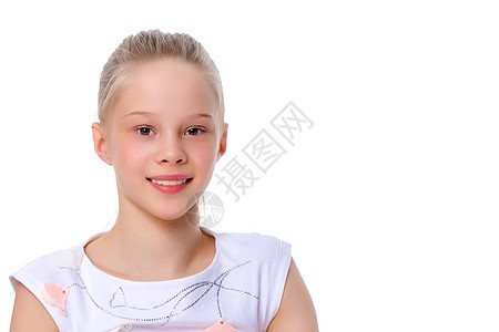 一个小女孩的近身肖像裙子孩子头发女性幸福女儿乐趣童年发型衣服图片