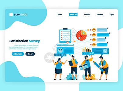 表情符号满意度调查的登陆页面模板 为应用程序服务提供评级和星级 与表情符号的良好反馈 横幅 ui ux 网站 web 移动应用程图片