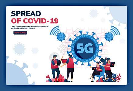 在 covid-19 病毒大流行期间支持活动的 5g 互联网连接的登陆页面矢量插图 病毒 网络 wifi 连接的符号和图标 网页图片