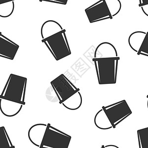 平坦风格的巴克特图标 白色孤立背景上的垃圾锅矢量插图 保单无缝模式商务概念看门人工作垃圾桶房子器具按钮图片