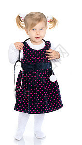 小女孩在扮演医生医院工作诊所儿科病人微笑角色童年卫生孩子图片