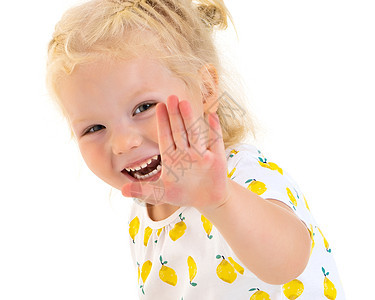一个快乐的小女孩在挥舞她的手家庭手势女性手指女孩乐趣太阳婴儿喜悦幸福图片