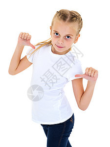 穿白色T恤的小女孩青年零售广告棉布空白衣服裙子纺织品孩子女孩图片
