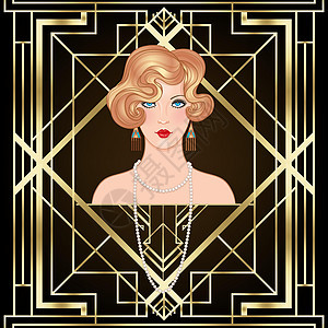 拿着飞溅的女性手鸡尾酒杯 1920 年代装饰艺术风格的复古邀请模板设计 适用于酒单 酒吧菜单 魅力活动 主题婚礼 爵士派对传单裙图片