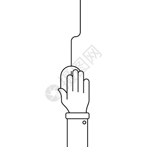 人类手与计算机鼠标线插图分离在白色背景上 为网络和ui业务设计提供黑中划线的矢量大纲插图图片