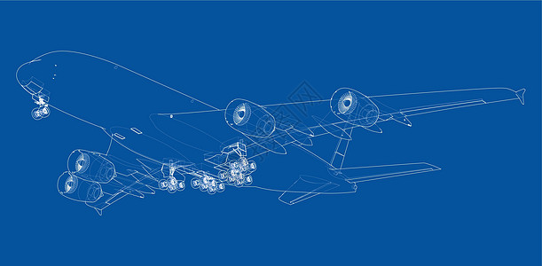 Airoplane 3D的矢量投影飞机蓝图涡轮空气客机插图引擎旅行飞机场速度图片