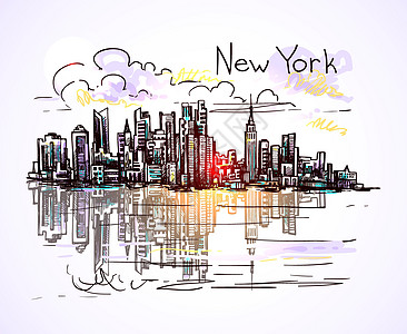 纽约新书草图涂鸦世界雕刻绘画港口观光市中心摩天大楼建筑学全景图片