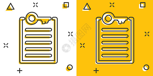 漫画风格的密码帐户图标 白色孤立背景上的关键字卡通矢量插图 组合键飞溅效果的经营理念数字代码活动检查标签教学学习博客网络钥匙图片
