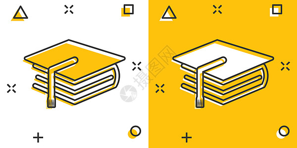 漫画风格的卡通教育和书籍图标 学士帽插图象形文字 教育标志飞溅经营理念仪式卡通片黑板博士学习学校纪律老师小路大学图片