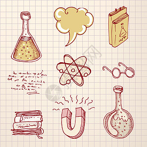 返回学校 Doody风格科学实验室元素老师铅笔气泡笔记本玻璃插图收藏生物学测试补给品图片