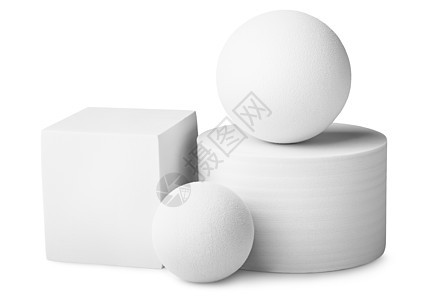圆柱体 两个球和一个隔离方形背景图片
