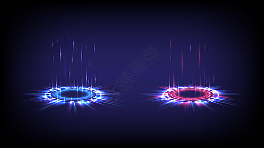 发光的 HUD 中的科幻数字高科技收藏 科学未来派的全息图门户 奇幻游戏中的魔法传送门 3D 闪亮技术 圆形传送讲台 GUI U图片