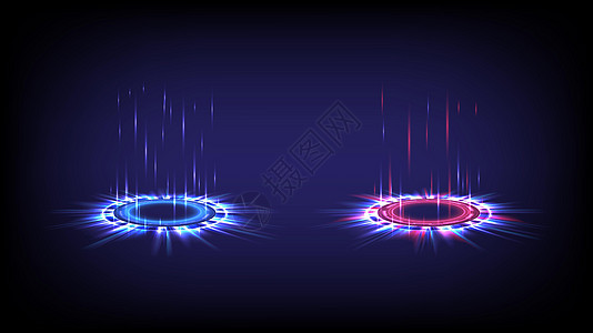 发光的 HUD 中的科幻数字高科技收藏 科学未来派的全息图门户 奇幻游戏中的魔法传送门 3D 闪亮技术 圆形传送讲台 GUI U背景图片