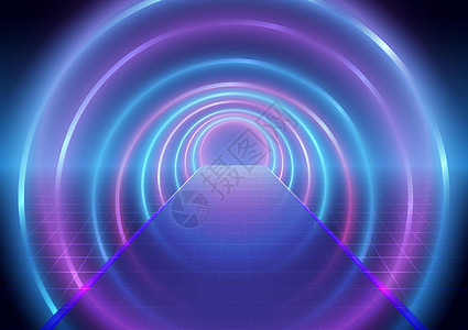含模糊阴影的远期蓝色和粉红色射线激光环 紫外荧光灯光隧道背景图片