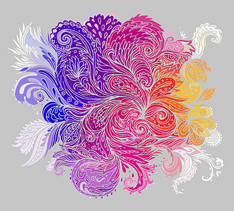 含有抽象花朵的矢量多彩派斯利纹理卡片手工蕾丝绘画民间花瓣装饰品头发插图涂鸦图片