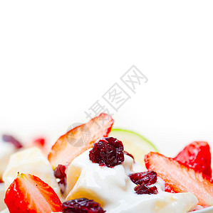 水果和酸奶沙拉健康早餐桌子甜点食物牛奶勺子奶昔奶油小吃营养美食图片
