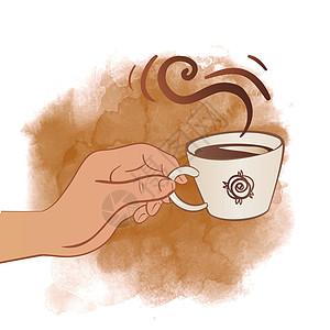 拿铁咖啡艺术人手握着咖啡或茶杯设计图片