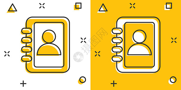 漫画风格的矢量卡通地址簿图标 联系注释符号插图象形文字 笔记本业务飞溅效果概念电子邮件日程商务邮件数据规划师人士卡通片互联网顾客图片