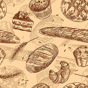 手画矢量插图面包店面粉烘烤包子厨房绘画小麦烤箱粮食小吃大麦图片