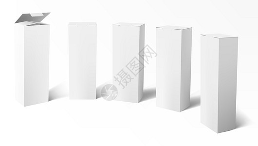 3D 一套现实的垂直垂直高高白纸板盒图片