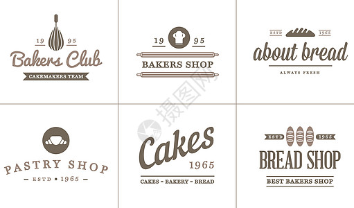 一组矢量烤烤糕饼元素和面包图标说明可用作保费质量的Logo或图标蛋糕糕点潮人黑板甜甜圈商品徽章勺子咖啡店沙拉图片