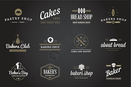 一组矢量烤烤糕饼元素和面包图标说明可用作保费质量的Logo或图标海豹厨房潮人柱塞收藏糕点小麦勺子沙拉搅拌机图片