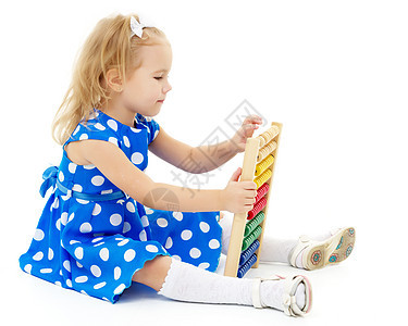 这女孩指望算盘数学学校柜台玩具微笑童年孩子乐趣婴儿教育图片
