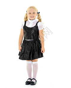 穿着校服的漂亮小女孩小学生教学幼儿园教育裙子学生背包腰部微笑夹克图片