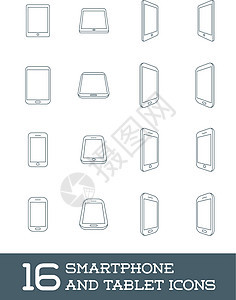 简易现代移动智能手机和板块图标集16个相机工具标识细胞互联网钥匙展示触摸屏电脑通讯器图片