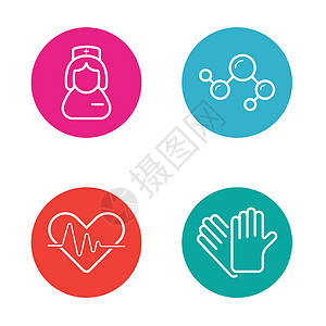 带有图标的矢量圆圆圆按钮可用作 Logo 或图标外科大小心脏病学帽子医院护士药品令牌化学品帮助图片
