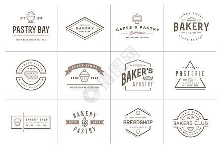 一组矢量烤烤糕饼元素和面包图标说明可用作保费质量的Logo或图标厨房潮人滚动店铺小麦蛋糕柱塞海豹收藏羊角图片