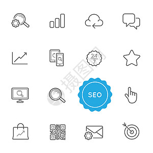 一套Seo搜索引擎最佳优化矢量说明元素可用作保费质量的Logo或图标标识备份插图创造力列表数据电子商务营销邮件网络图片