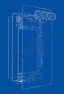 已拆散的智能手机概念大纲控制方案草图电话传感器电池碰撞蓝图电子产品工具图片