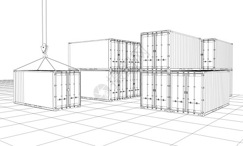 货物集装箱 线框样式包装建造后勤插图货运卡通片起重机草图3d盒子图片