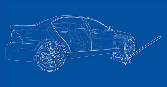汽车图配有二楼车杰克概念车地面机械技术安全杠杆车轮配件工具车库运输背景