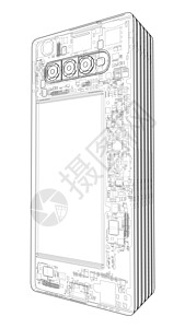 智能手机概念大纲3d方案案件传感器草图碰撞蓝图按钮工具控制图片