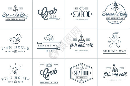 一套矢量海食物元素和海标志说明可用作保费质量的Logo或图标餐厅酒吧菜单食物美食咖啡店商业螃蟹房子海豹图片