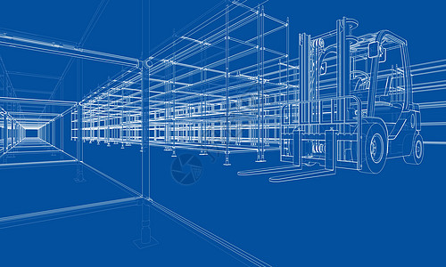 仓库架货架和叉车送货力量柴油机加载商品车辆拖拉机装载机蓝图作坊图片