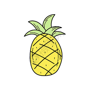 简单的黄色手绘菠萝图标在惠特蚀刻销售热带艺术派对食物情调口号绘画草图图片