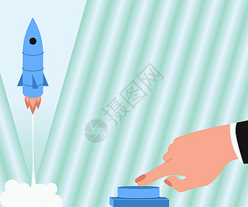 人手按下按钮将火箭发射到新视野的太空 商务人士推动开关启动航天飞机到天空以获得更好的想法绘画人士团队生长企业家墙纸飞船飞行进步创图片