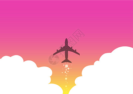 飞机发射快速直达天空的插图 飞行高在天空的飞机图画 喷气机设计漂浮在空中与云彩计算机飞行器乘客陆地旅行假期冒险技术太阳图形图片
