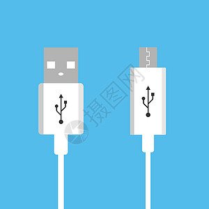USB微型电缆 USB连接 矢量插图 平面设计连接器电话港口力量插头网络电脑技术硬件互联网图片