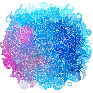 矢量颜色抽象的手绘毛发图案 有波浪和云彩海浪漩涡装饰品艺术坡度涂鸦纺织品头发线条风格图片
